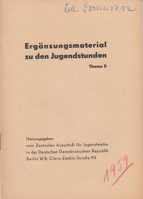 Ergänzungsmaterial zu den Jugendstunden. Thema II