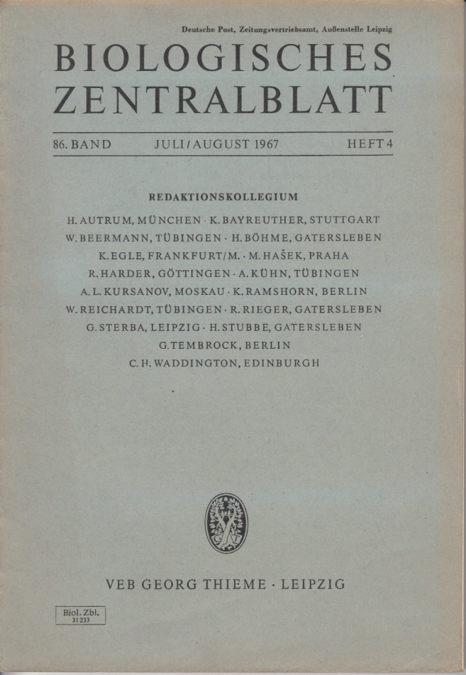 Biologisches Zentralblatt. Band 86, Heft 4 (Juli-August)