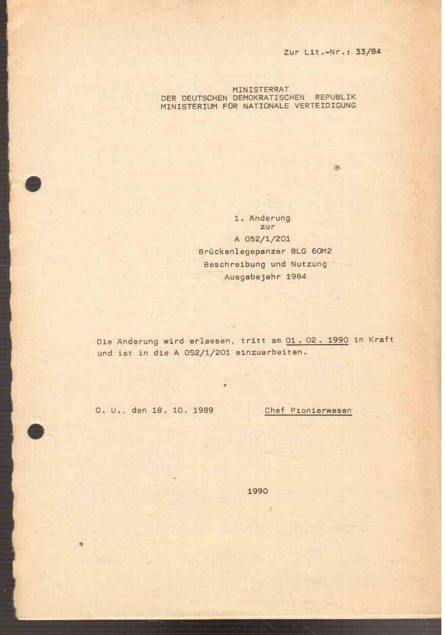 1. Änderung zur A 052-1-201 Brückenlegepanzer BLG 60M2. Beschreibung und Nutzung