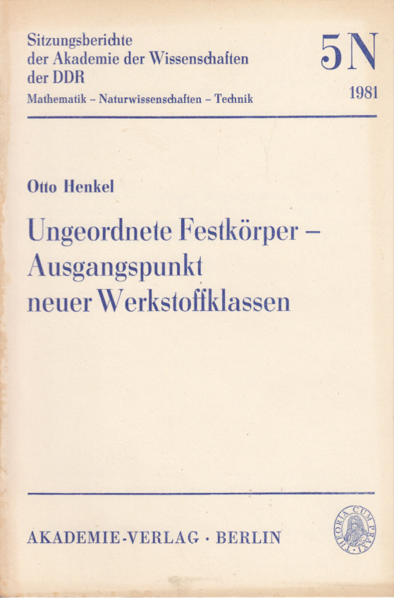 Ungeordnete Festkörper - Ausgangspunkt neuer Werkstoffklassen mit komplexer Verbindung physikalischer, mechanischer uund chemischer Eigenschaften.