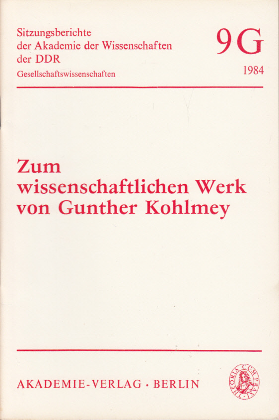 Zum wissenschaftlichen Werk von Gunther Kohlmey