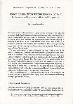 Indias Strategy in the Indian Ocean : Indian Aims and Interests in a Historical Perspektive. Indias Strategy in the Indian Ocean : Indian Aims and Interests in a Historical Perspektive.