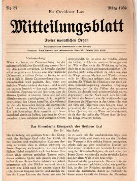 Ex Occidente Lux. Mitteilungsblatt Nr. 57. Freies monatliches Organ