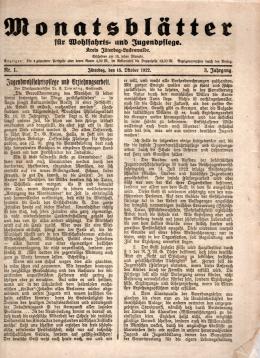 Monatsblätter für Wohlfahrts- und Jugendpflege. Kreis Jüterbog-Luckenwalde. 3. Jhg. Nr. 1 vom 15. Okt. 1922