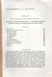 Limnology of Tropical Impoundments. L. Hydrological Features and Fish Productiion in Stanley Reservoir, Mettur Dam